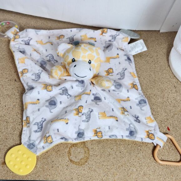 Modern Baby Giraffe Security Blanket Lovey Teether Toy White yellow gray Rattle - Picture 1 of 14